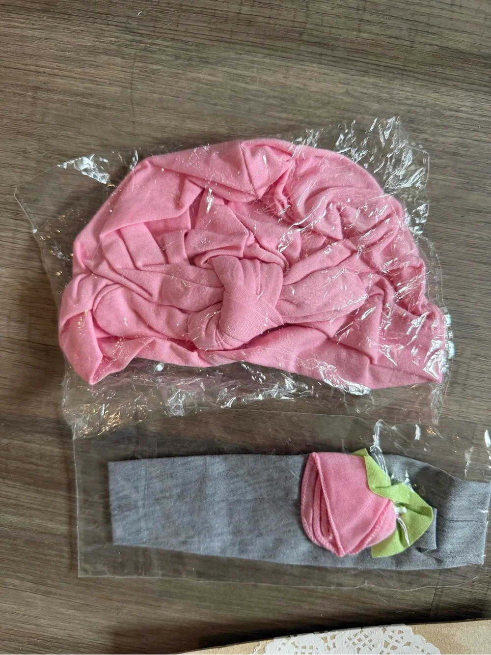 Pink Baby Turban & Headband Set with Silver Knot Headwrap